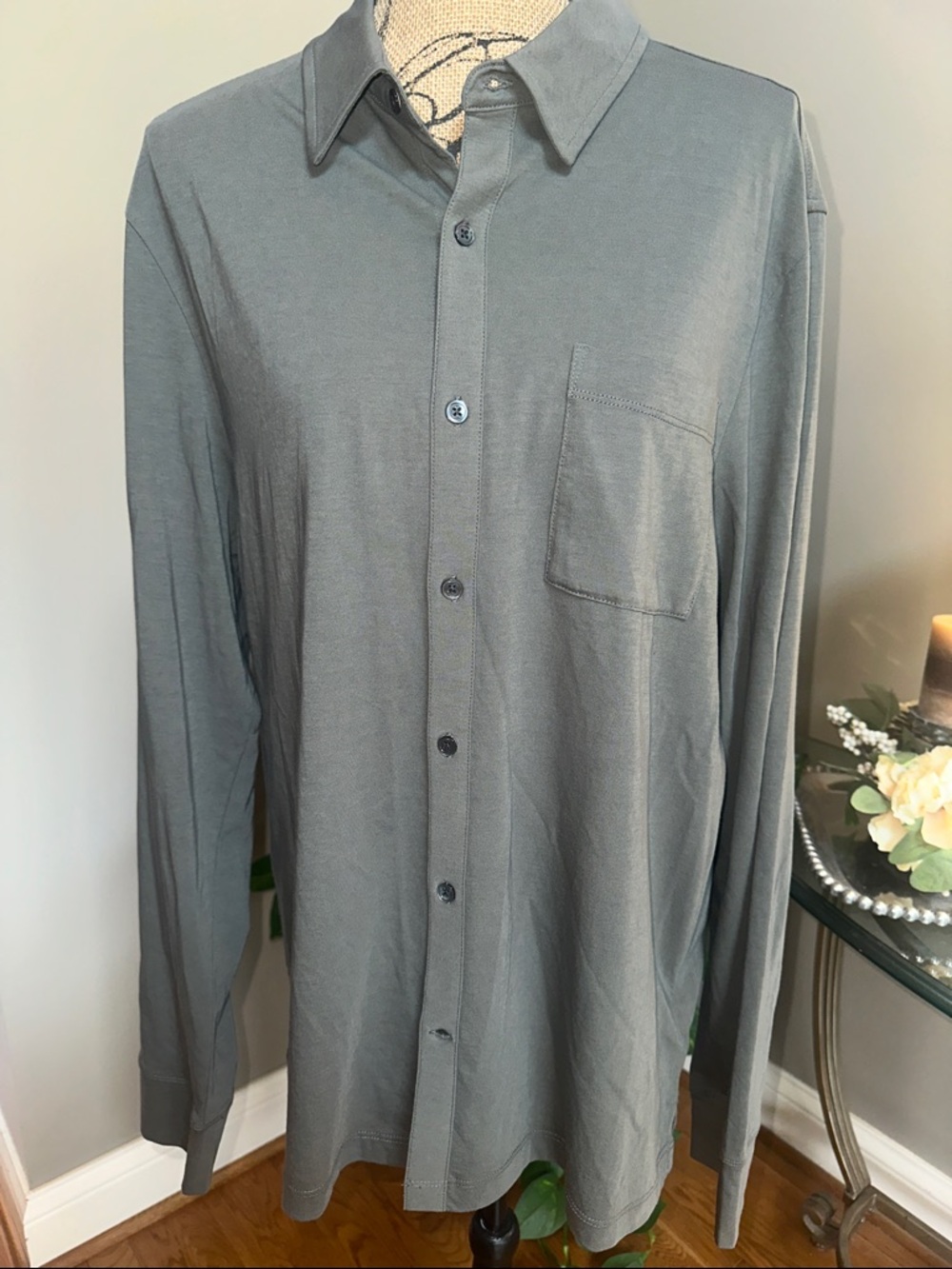 James Perse Green Men’s Clean Finish Long Sleeve Casual Button Up Shirt Large